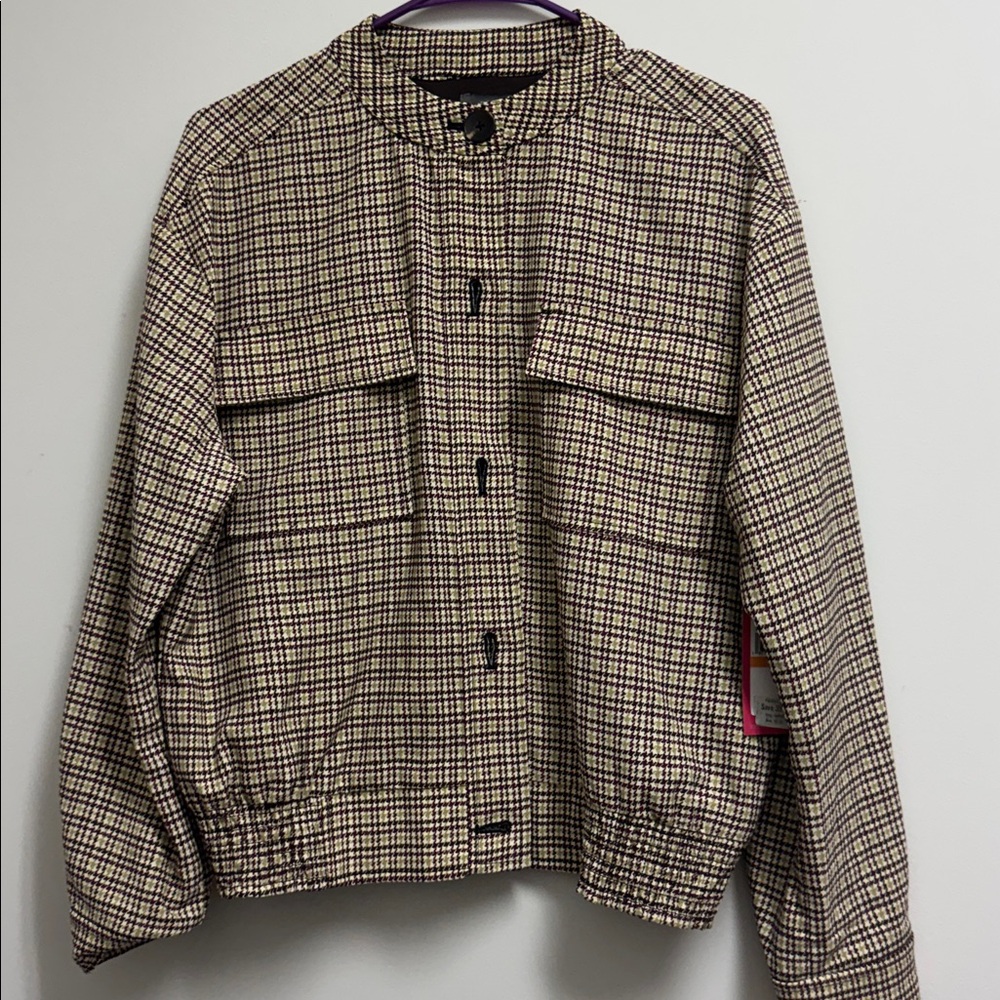 Vince Camuto Houndstooth Jacket in Burgundy and Olive Size Small NWT